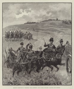 Militärmanöver bei Frensham, in der Nähe von Aldershot, Royal Horse Artillery galoppiert in Position von William Barnes Wollen