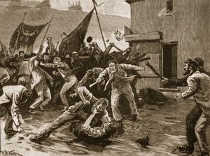 Unruhen in Belfast, 1886, Illustration aus 