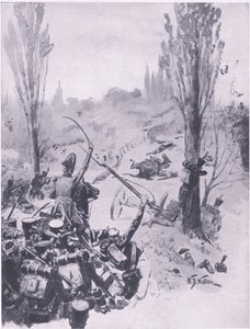 Der Vormarsch der französischen Truppen bei Ligny am 16. Juni 1815, Illustration aus Britische Schlachten zu Land und zu Wasser, 1915