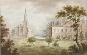 Kirche und Haus in Landschaft