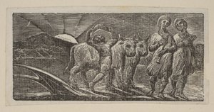 Junge kehrt freudig zurück, mit Pflug und Ochsen, aus Thorntons Pastoralen von Virgil, 1821