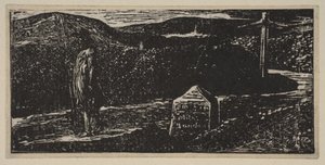 Colinets Reise: Meilenstein mit der Aufschrift LXII Meilen nach London, aus Thorntons Pastoralen von V..., 1821 von William Blake