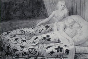 Har und Heva schlafend mit Mnetha, die sie bewacht, Illustration aus 