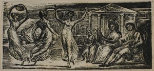 Menalcas beobachtet tanzende Frauen, aus Die Hirtengedichte von Virgil von William Blake