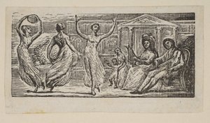 Menalcus beobachtet tanzende Frauen, aus Thorntons Pastorals of Virgil, 1821