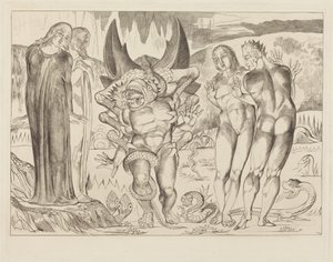 Der Kreis der Diebe; Agnolo Brunelleschi von einer sechsfüßigen Schlange angegriffen von William Blake
