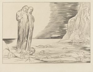 Der Kreis der Verräter; Dantes Fuß trifft Bocca degli Abbate von William Blake