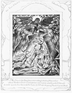 Die Vernichtung von Hiobs Söhnen, Tafel 3 aus „Illustrationen zum Buch Hiob“ von William Blake
