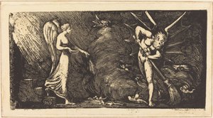 Der Mann, der das Zimmer des Dolmetschers fegt von William Blake