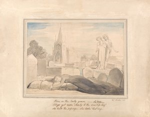 Die Witwe umarmt das Grab ihres Mannes von William Blake
