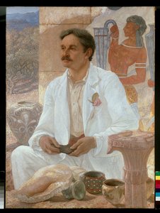 Sir Arthur Evans unter den Ruinen des Palastes von Knossos