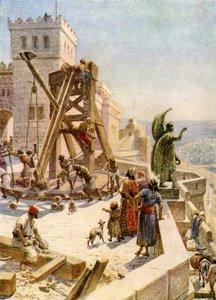 Usija errichtet Kriegsmaschinen auf den Mauern - Bibel von William Brassey Hole