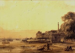 Eine Ansicht, möglicherweise an der Seine am Abend von William Callow