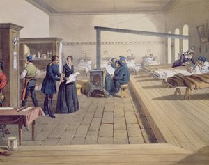 Krankenhaus in Scutari, Detail von Florence Nightingale (1820-1910) auf der Station, aus Der Kriegsschauplatz im Osten, veröffentlicht von Paul & Dominic Colnaghi & Co., 1856 (Detail) von William Crimea Simpson