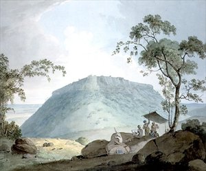 Südostansicht der Hill Fort von Bijaigaih, Bihar von William Daniell