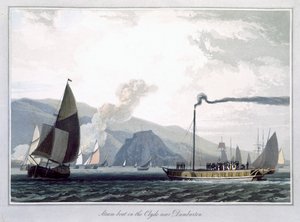 Dampfschiff auf dem Clyde bei Dumbarton, Schottland, 1829 von William Daniell