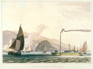 Dampfschiff auf dem Clyde bei Dumbarton, um 1814 von William Daniell