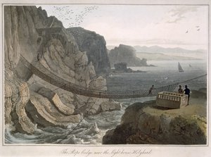 Die Seilbrücke in der Nähe des Leuchtturms, Holyhead, aus 