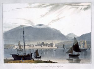 Ansicht von Caernarvon Castle von Anglesea, Wales, 1814