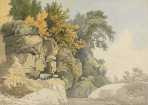 Bewaldete Felsen an einem Bach (Derbyshire?)