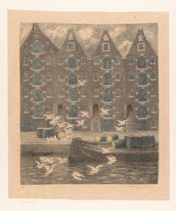 Lagerhäuser an der Brouwersgracht in Amsterdam von William Degouve de Nuncques (signed by artist)