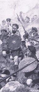 Die Highlander in der Schlacht von Killiecrankie, Illustration aus British Battles on Land and Sea, 1915