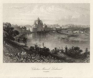 Gesamtansicht über den Gomati, Chuttur Munzil, Lucknow von William French