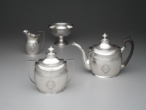 Teekanne, Sahnekännchen, Abfallbehälter und Zuckerdose, ca. 1795 von William Garret Forbes