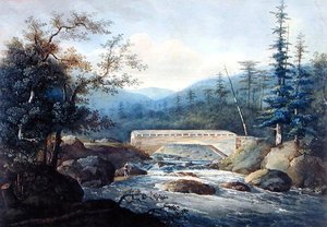 Überdachte Brücke über den Sacandaga River, Hadley, NY, um 1820 von William Guy Wall