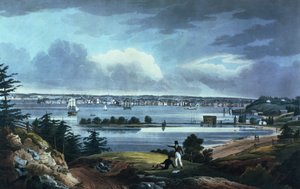 New York von den Höhen bei Brooklyn, 1820-23 (kolorierte Aquatinta)