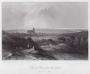 Stadt Ulm von den Höhen (Stich) von William H. Bartlett