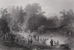 Der Jordanfluss, Griechischer Badeplatz (Gravur) von William H. Bartlett