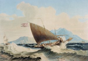Ansicht der Insel Lipari und einer maltesischen Speronare