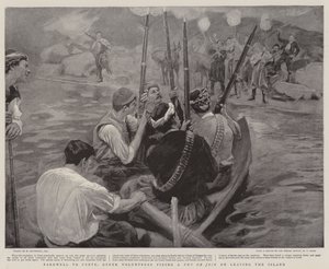 Abschied von Kreta, griechische Freiwillige feuern ein Freudenfeuer beim Verlassen der Insel von William Hatherell