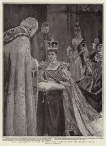 Der Erzbischof von York legt der Königin das Zepter in die Hand von William Hatherell