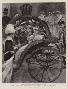 Die Braut und der Bräutigam verlassen die Burg Ehrenburg von William Hatherell