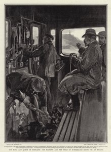 Der König und die Königin in Schottland, Seine Majestät und der Herzog von Sutherland auf einer Lokomotive