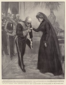 Der Königseintritt, Königin Margherita empfängt Lord Mount-Edgcumbe, den Sondergesandten am italienischen Hof von William Hatherell