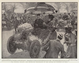 Die Riviera-Saison, die Autoprozession in der Blumenschlacht in Nizza von William Hatherell