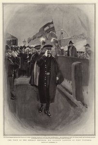 Der Besuch des deutschen Kaisers, Seine Majestät landet in Port Victoria von William Hatherell
