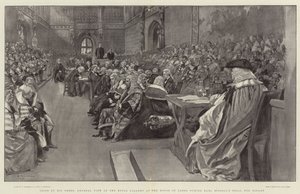 Vor seinen Standesgenossen verurteilt, Gesamtansicht der Königlichen Galerie im House of Lords während des Prozesses von Earl Russell wegen Bigamie von William Hatherell