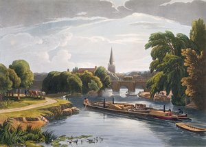 Abingdon-Brücke und Kirche, graviert von Robert Havell der Jüngere (1793-1878), veröffentlicht 1818 von William Havell