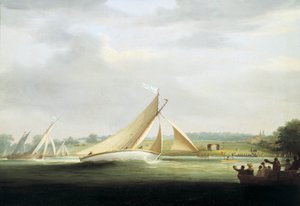 Yachten des Cumberland Society Rennens auf der Themse (England), ca. 1815, Vorläufer des Royal Yacht Race auf der Themse von William Havell