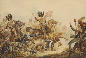 1. Life Guards greifen die französische Artillerie in der Schlacht von Waterloo 1815 an, 1820