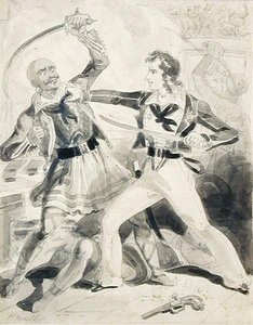 Amerikanischer Marineoffizier, der einen angreifenden Tripolitaner abwehrt von William Heath