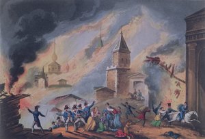 Die Verbrennung Moskaus, September 1812, graviert von Thomas Sutherland