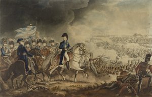 Der Herzog von Wellington und die angesehensten Offiziere in der Schlacht von Waterloo, 18. Juni 1815, Aquatinta von W.T. Fry und T. Sutherland, veröffentlicht von J. Jenkins, London, 18. Juni 1817 (kolorierte Aquatinta)