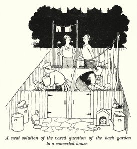 Eine elegante Lösung der schwierigen Frage des Hintergartens eines umgebauten Hauses von William Heath Robinson