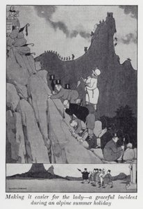 Es der Dame leichter machen, ein anmutiger Vorfall während eines alpinen Sommerurlaubs (Lithografie) von William Heath Robinson