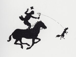 Mann auf Pferd katapultiert Fuchs (Lithografie) von William Heath Robinson